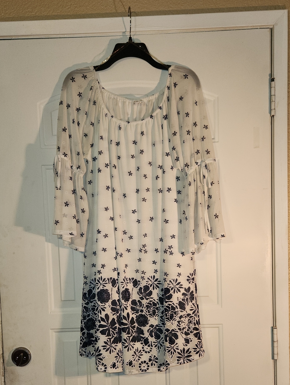 White Floral Border Peasant Dress